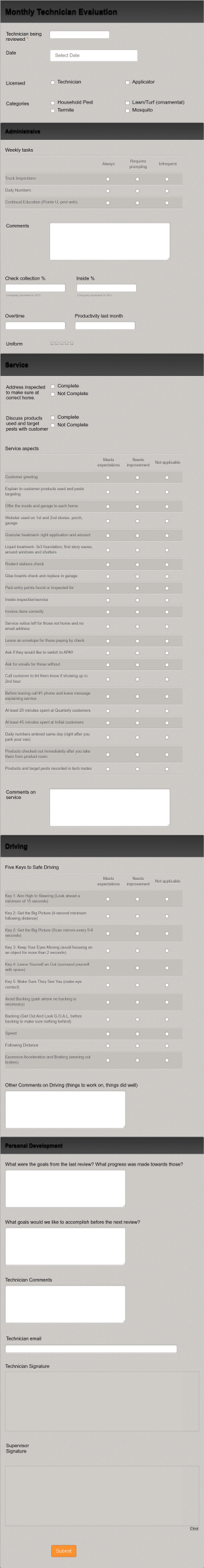 Monthly Technician Evaluation Form Template