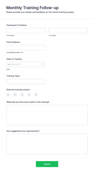 Monthly Training Follow Up Form Template