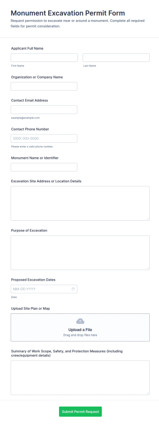 Monument Excavation Permit Form Template