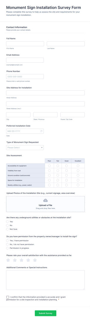 Monument Sign Installation Survey Form Template