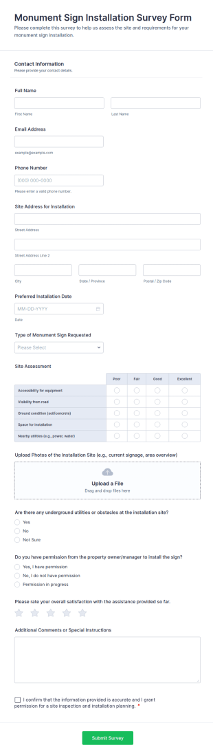 Monument Sign Installation Survey Form Template
