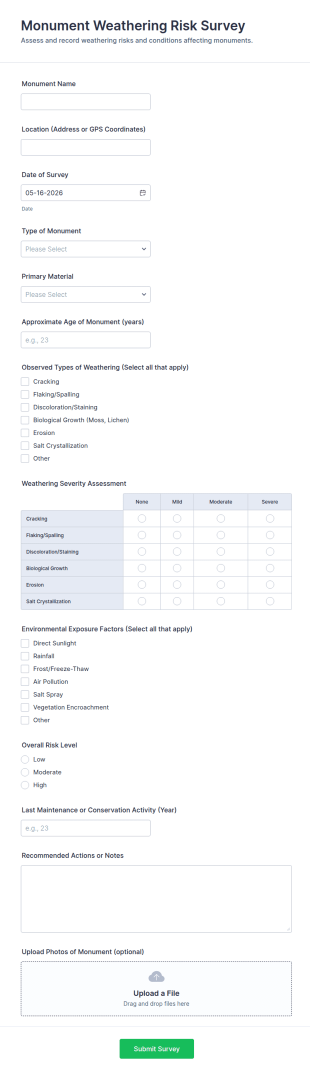 Monument Weathering Risk Survey Form Template