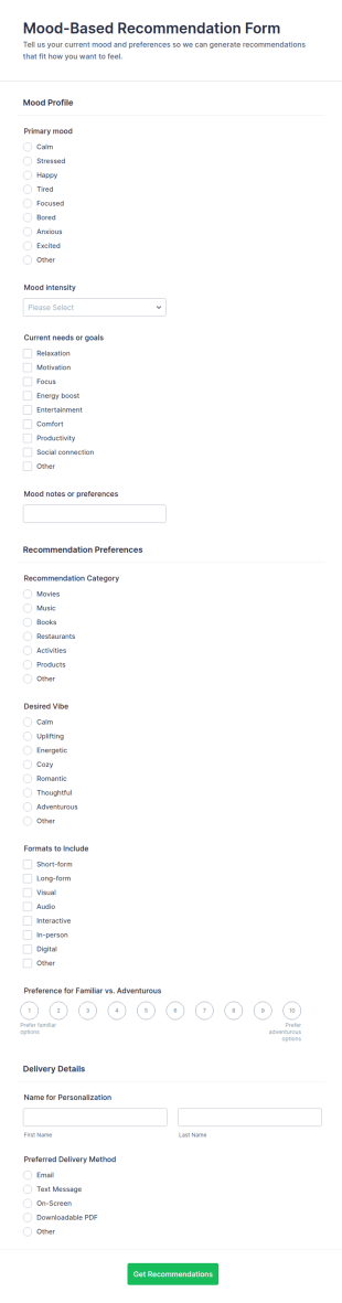 Mood Based Recommendation Form Template