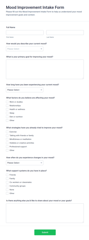 Mood Improvement Intake Form Template