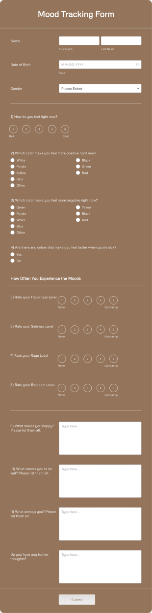 Mood Tracking Form Template