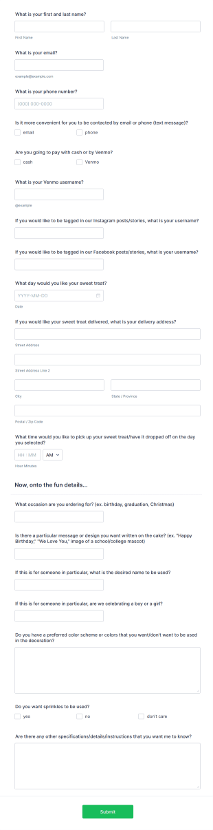 Cookie Cakes Order Form Template