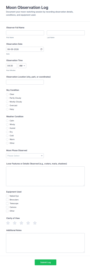 Moon Observation Log Form Template