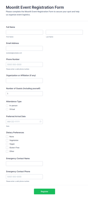 Moonlit Event Registration Form Template