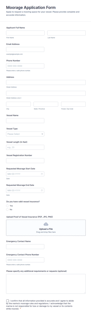 Moorage Application Form Template