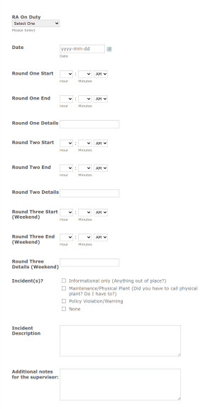 Moore Hall Duty Log Form Template