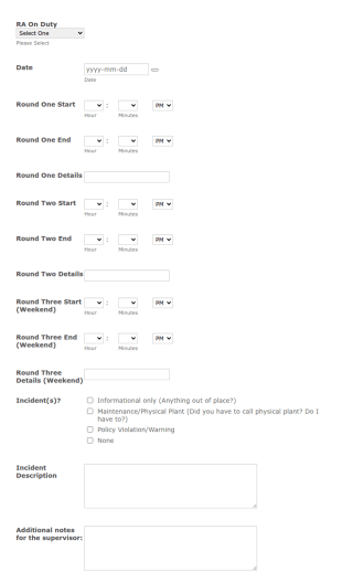 Moore Hall Duty Log Form Template