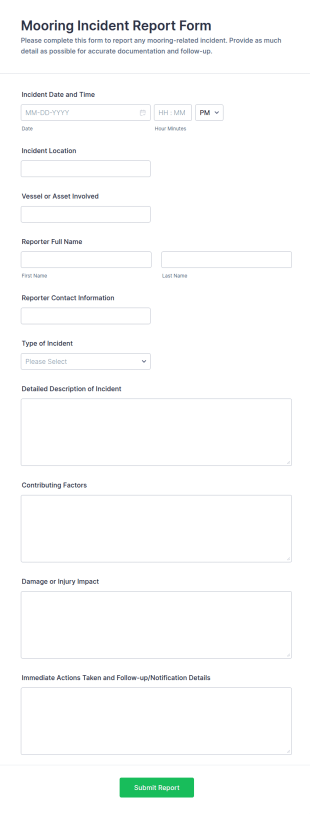 Mooring Incident Report Form Template