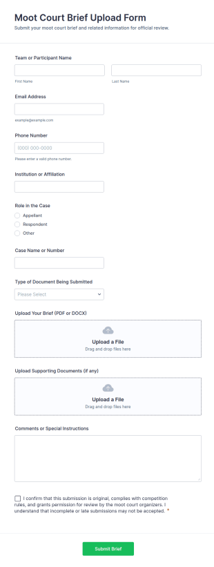 Moot Court Brief Upload Form Template
