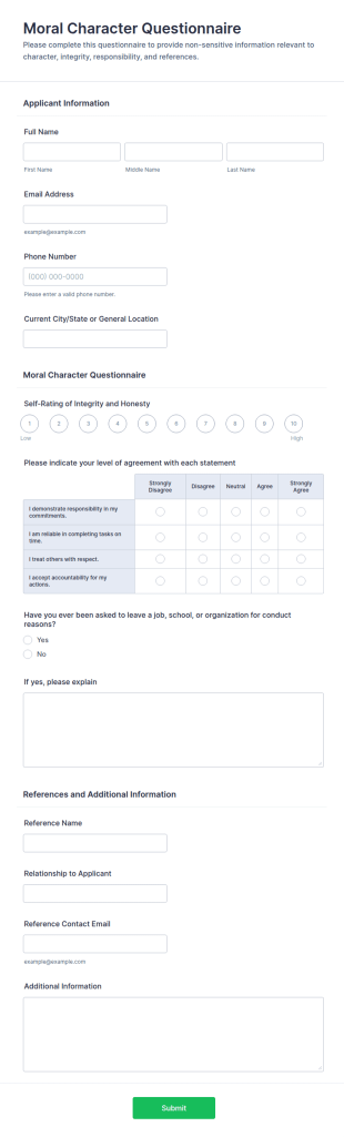 Moral Character Questionnaire Form Template