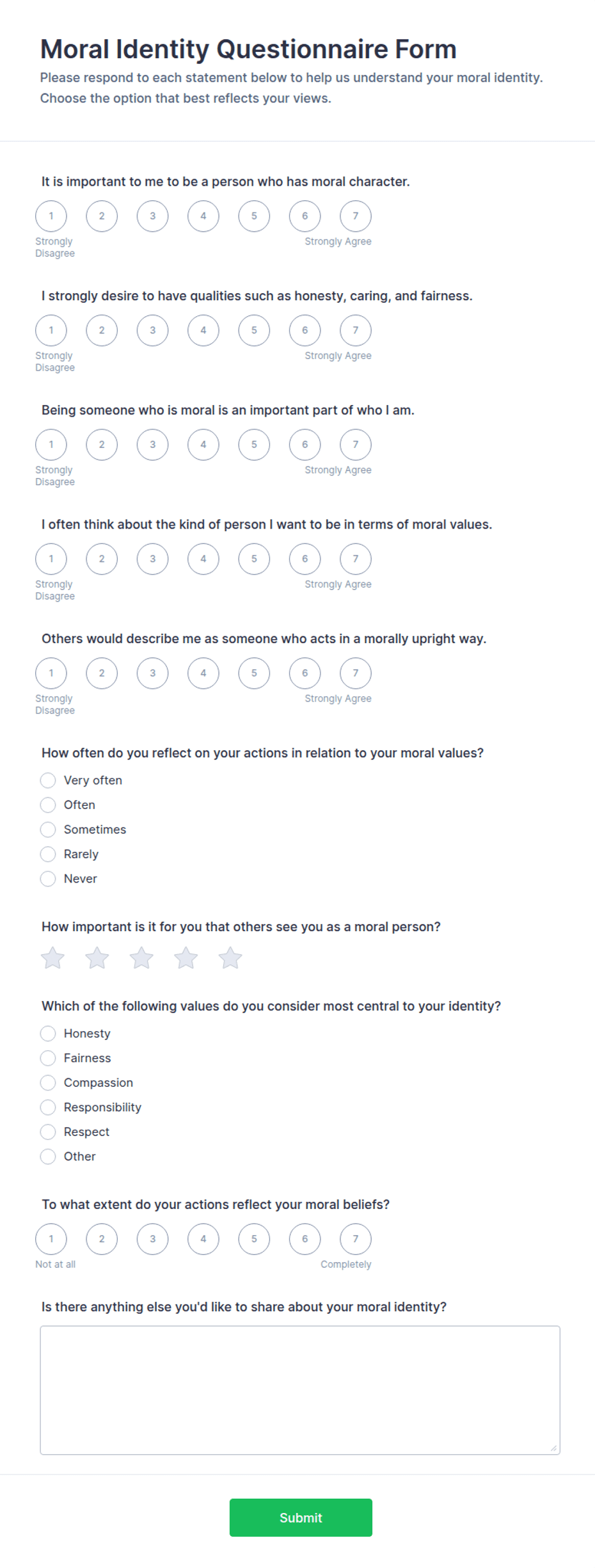 Moral Identity Questionnaire Form Template | Jotform