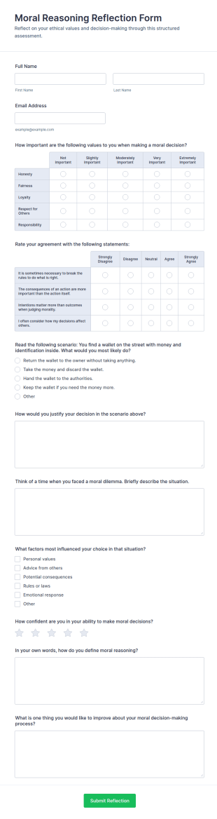 Moral Reasoning Reflection Form Template