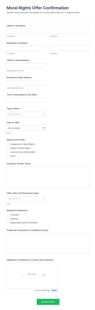 Moral Rights Offer Confirmation Form Template