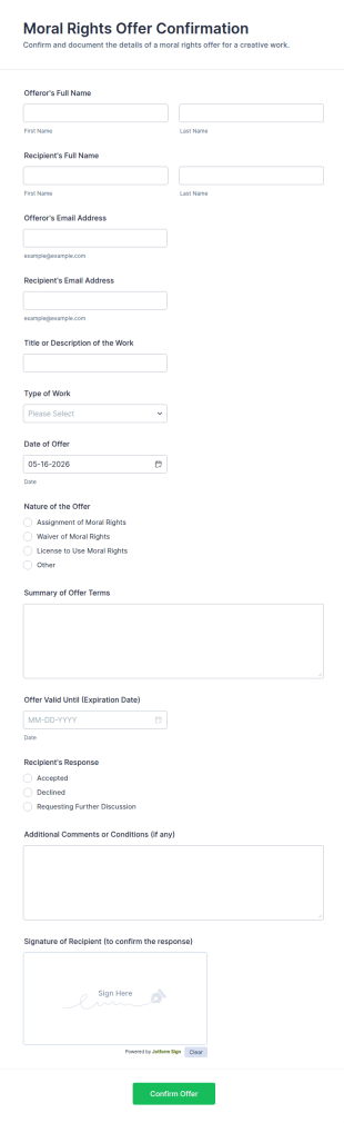 Moral Rights Offer Confirmation Form Template