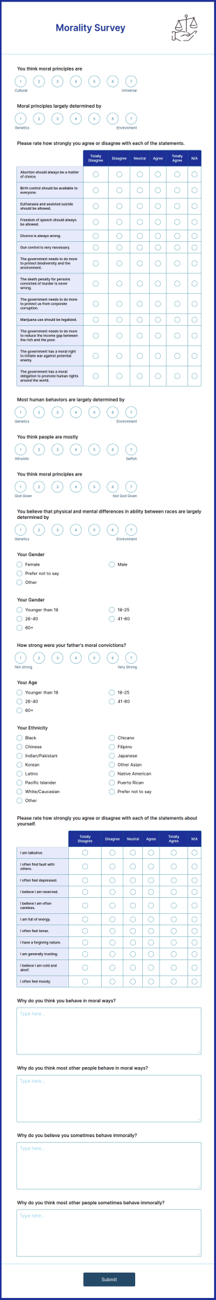 Morality Survey Form Template