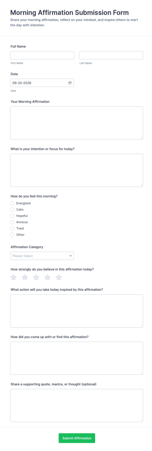 Morning Affirmation Submission Form Template
