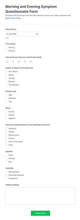 Morning And Evening Symptom Questionnaire Form Template