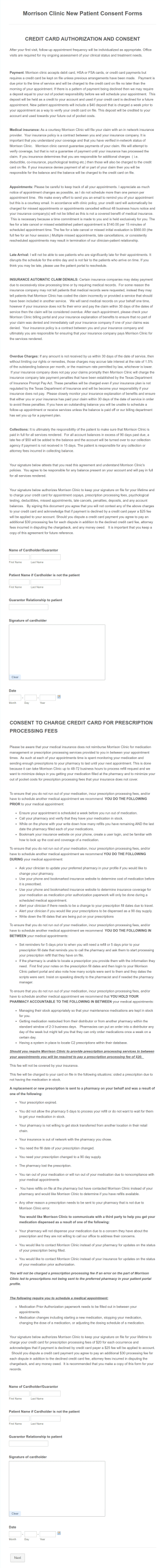 Morrison Clinic New Patient Consent Forms Form Template