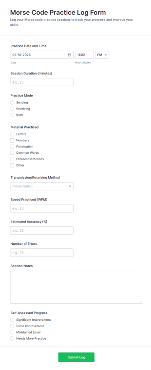Morse Code Practice Log Form Template