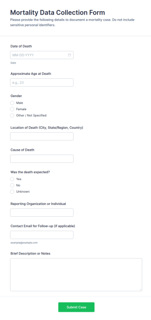 Mortality Data Collection Form Template