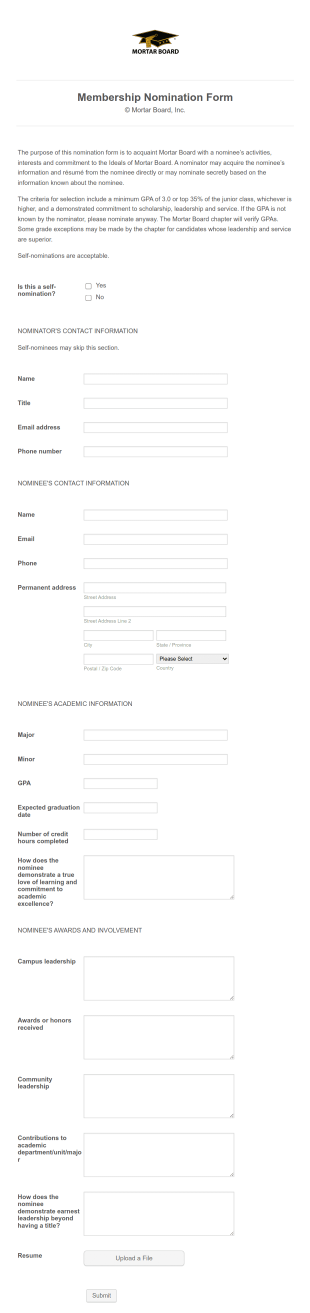 Membership Nomination Form Template