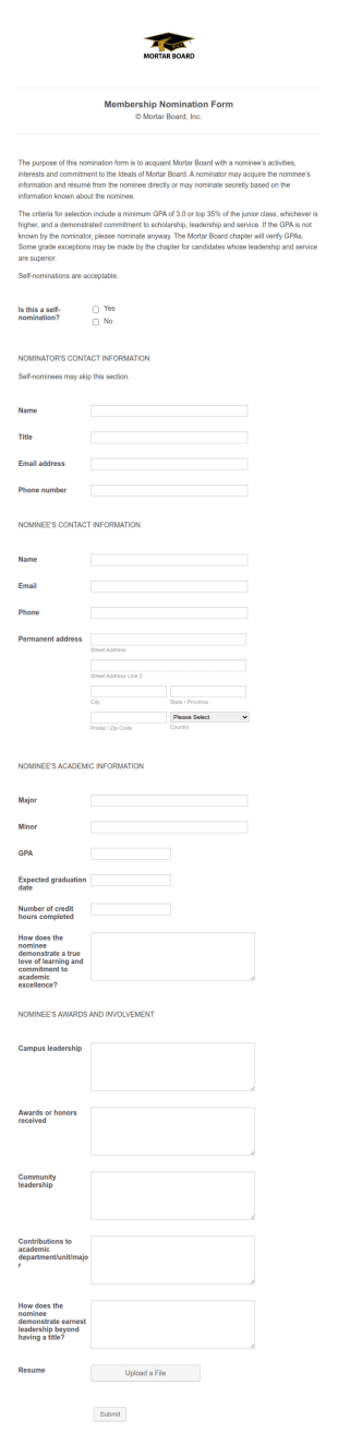 Membership Nomination Form Template
