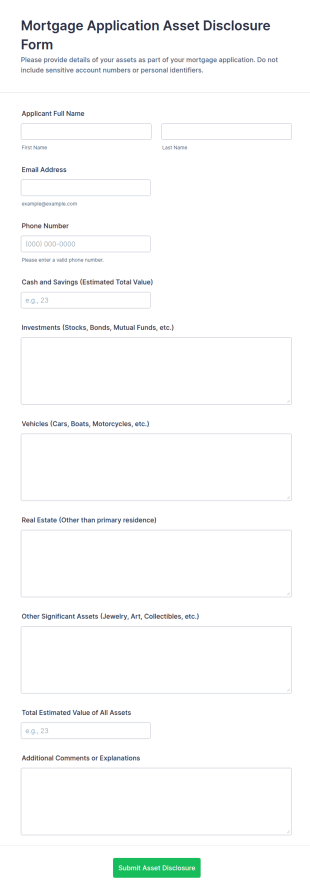 Mortgage Application Asset Disclosure Form Template