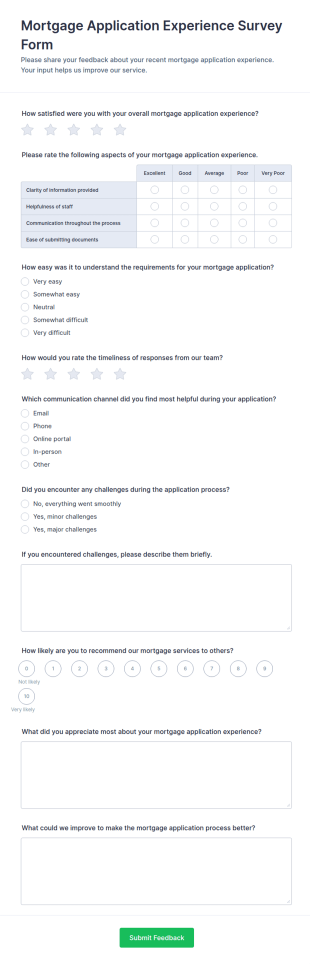 Mortgage Application Experience Survey Form Template