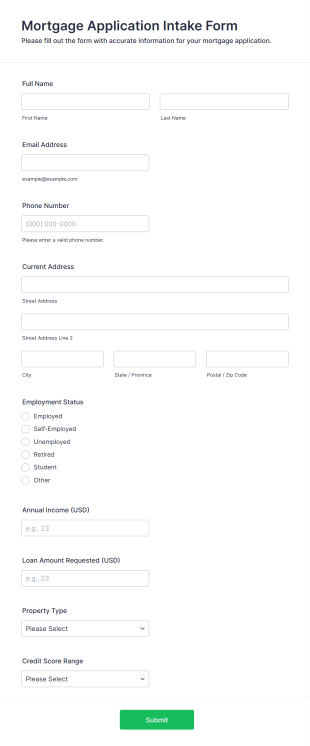 Mortgage Application Intake Form Template