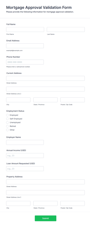 Mortgage Approval Validation Form Form Template