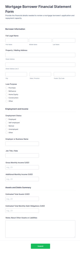 Mortgage Borrower Financial Statement Form Template