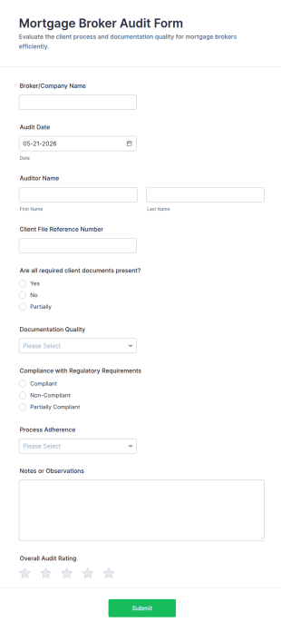 Mortgage Broker Audit Form Template