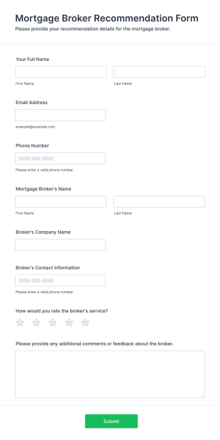 Mortgage Broker Recommendation Form Template