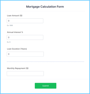 Mortgage Calculation Form Template