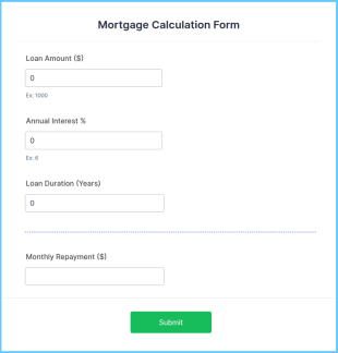 Mortgage Calculation Form Template