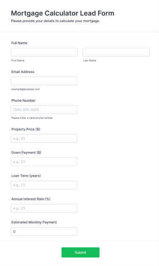Mortgage Calculator Lead Form Form Template