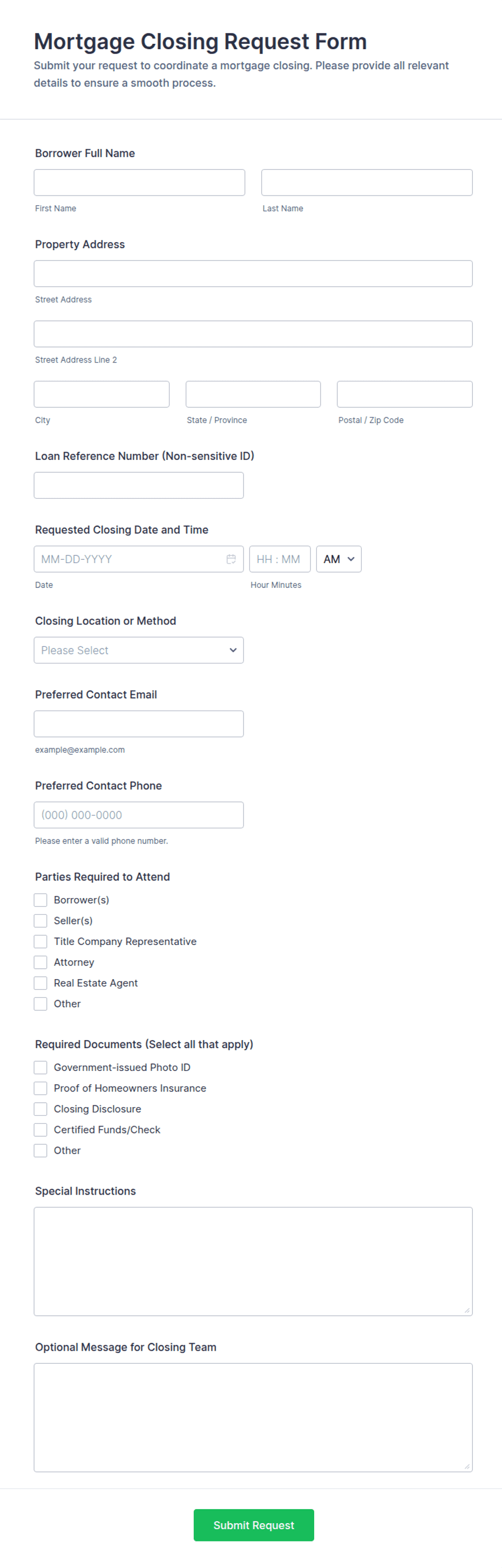 Mortgage Closing Request Form Template | Jotform