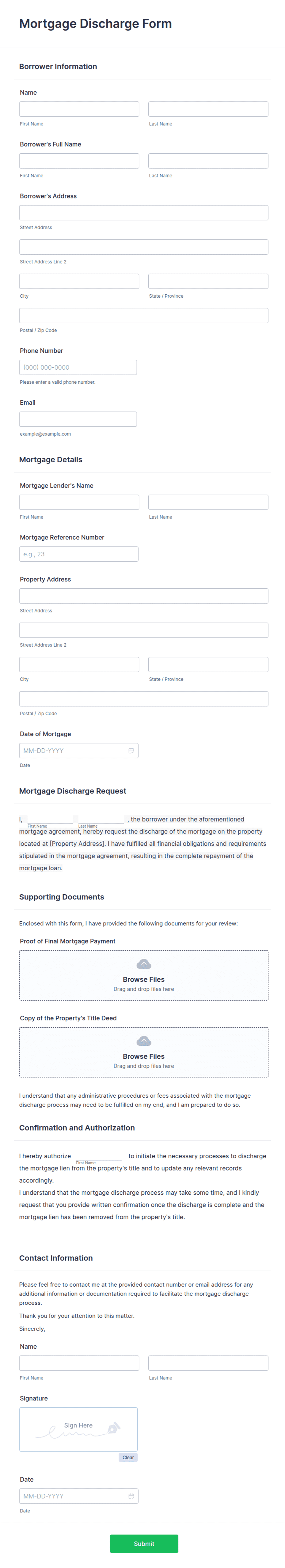 Mystate Discharge Form.pdf Mortgage Discharge Form Template | Jotform
