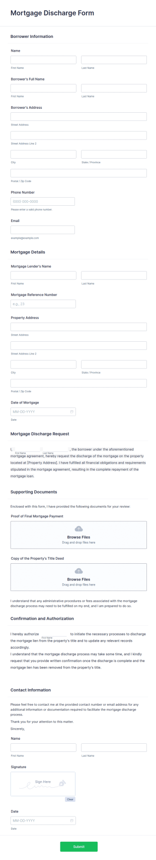 Mortgage Discharge Form Template
