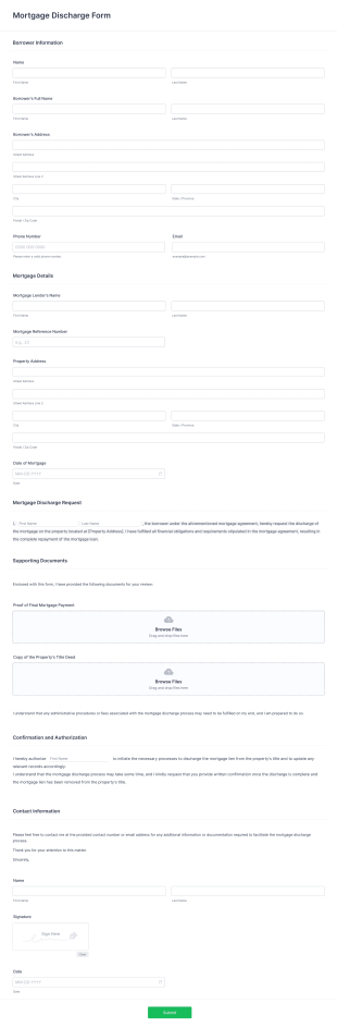 Mortgage Discharge Form Template