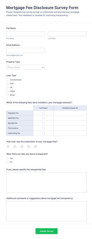 Mortgage Fee Disclosure Survey Form Template