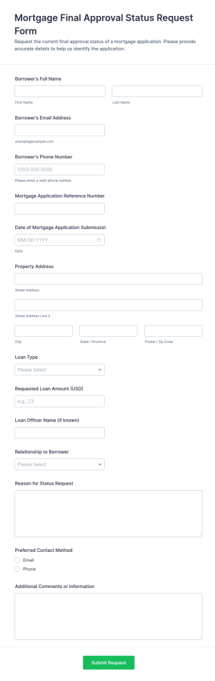 Mortgage Final Approval Status Request Form Template