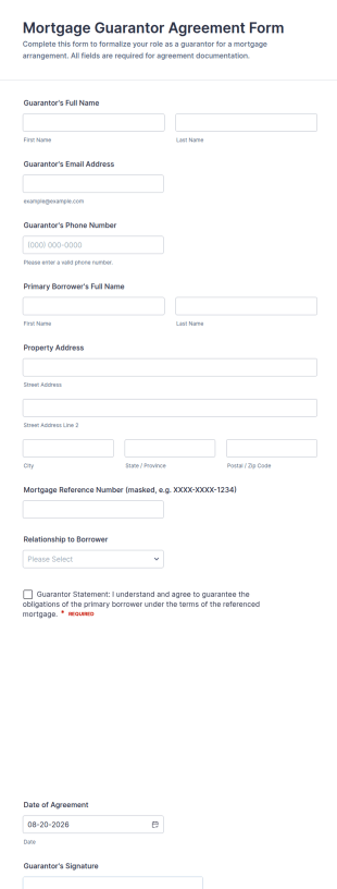 Mortgage Guarantor Agreement Form Template