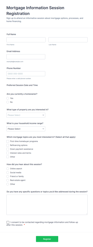Mortgage Information Session Registration Form Template