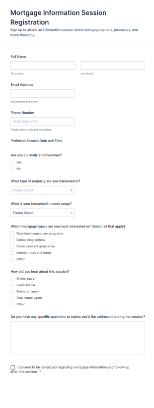 Mortgage Information Session Registration Form Template