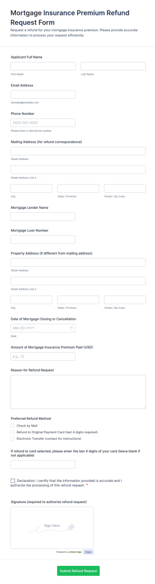 Mortgage Insurance Premium Refund Request Form Template